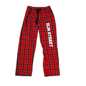 Men’s Medium Red Black Plaid Flannel Pants ELM STREET Elastic Waist Pull On